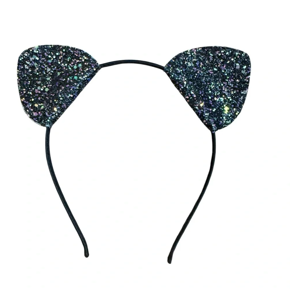 Black Glitter Cat Ear Headband Sparkly Costume Hair Accessory